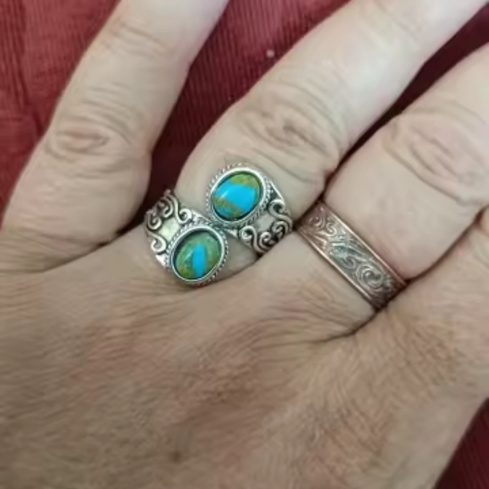 Vintage Turquoise Stone Silver Boho Style Ring - Picture 7 of 7